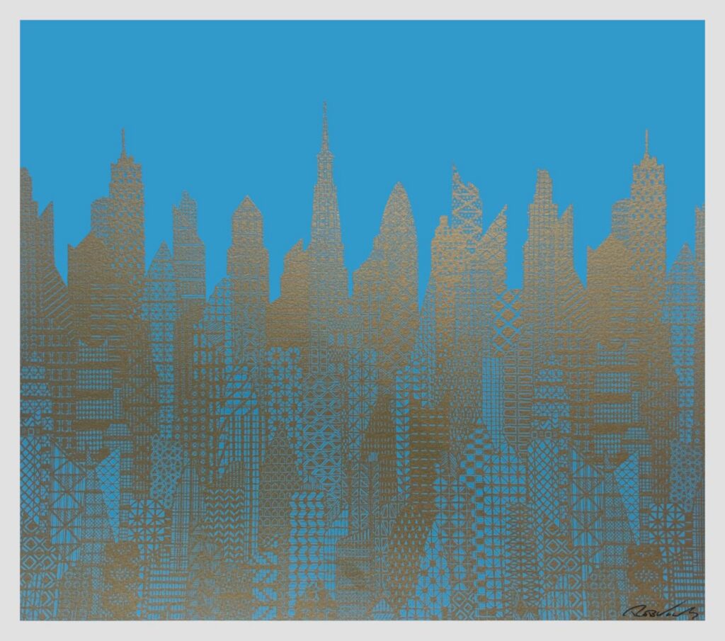 Cityscape Light Blue & Gold