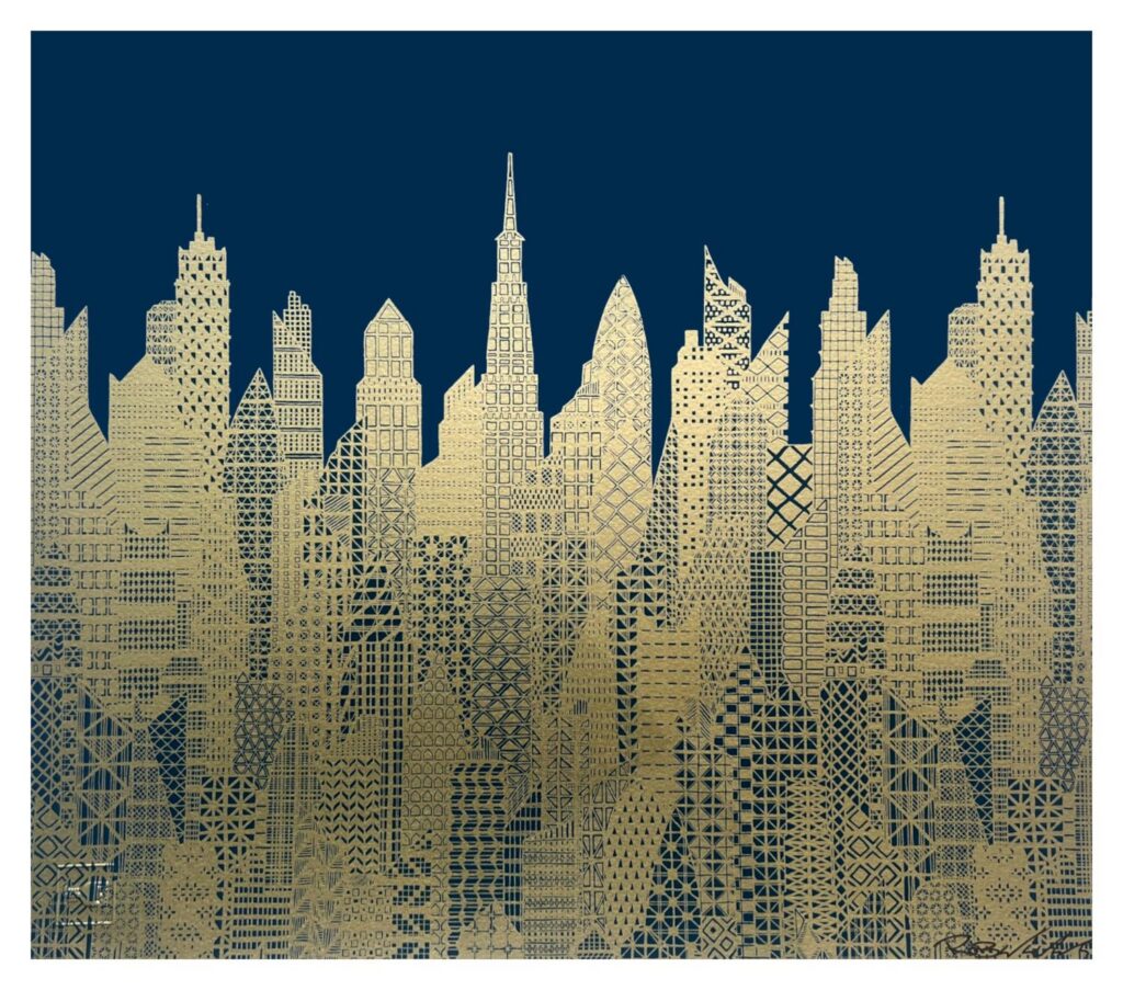 Cityscape Dark Blue & Gold