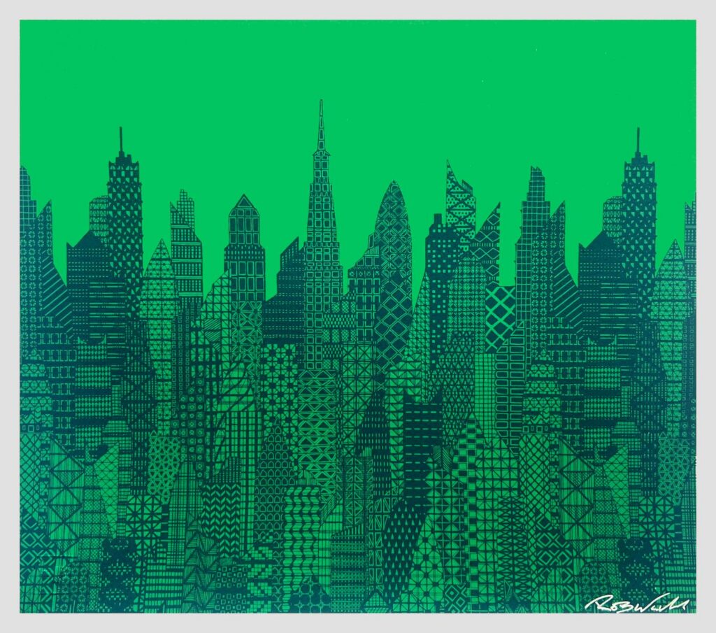 Cityscape Green and Blue